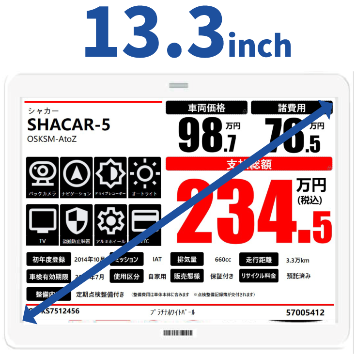 特化用(13.3inch)の電子棚札の表示イメージ